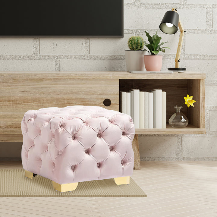 Square Velvet Ottoman/Poufee In Pink /Gold