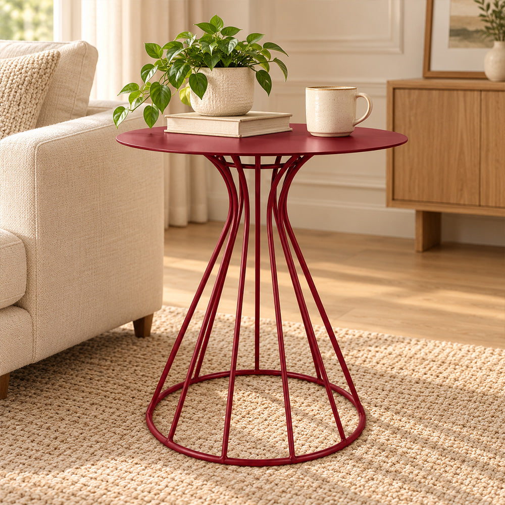 Metal Round Side Table with Sculptural Curved Base