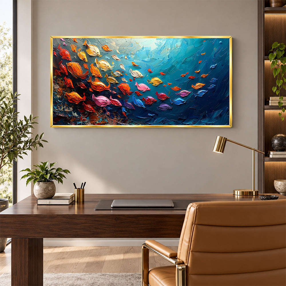 Ocean fish school canvas wall painting