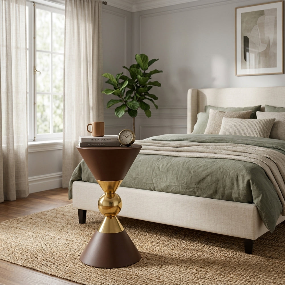 Modern Metal Hourglass Pedestal Side Table