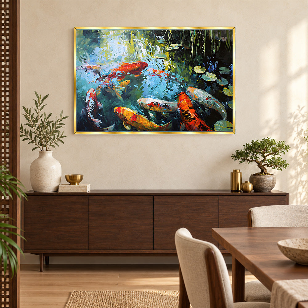 Koi pond nature canvas wall painting