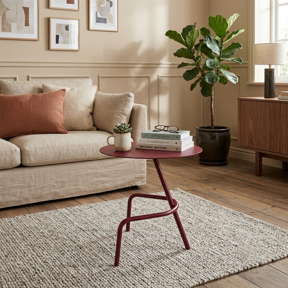Modern Metal Round Side Table with Sculptural Loop Base