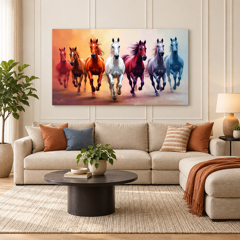 Colorful Seven Horses Canvas Wall Painting