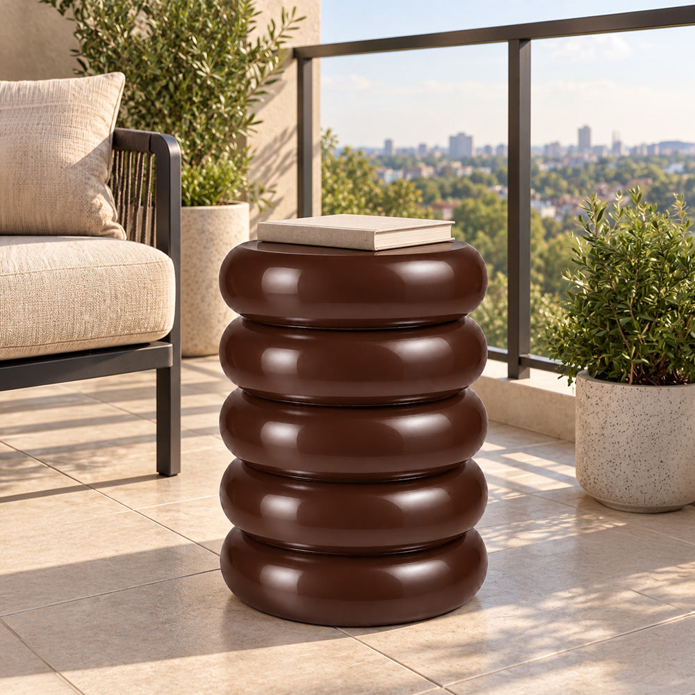 Modern Metal Sculptural Ribbed Round Side Table