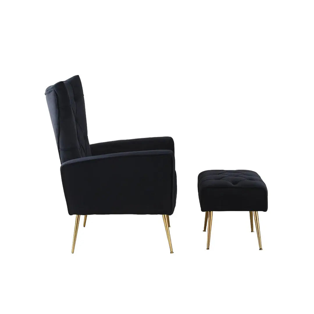 Danney Accent Chair with Ottoman - Black