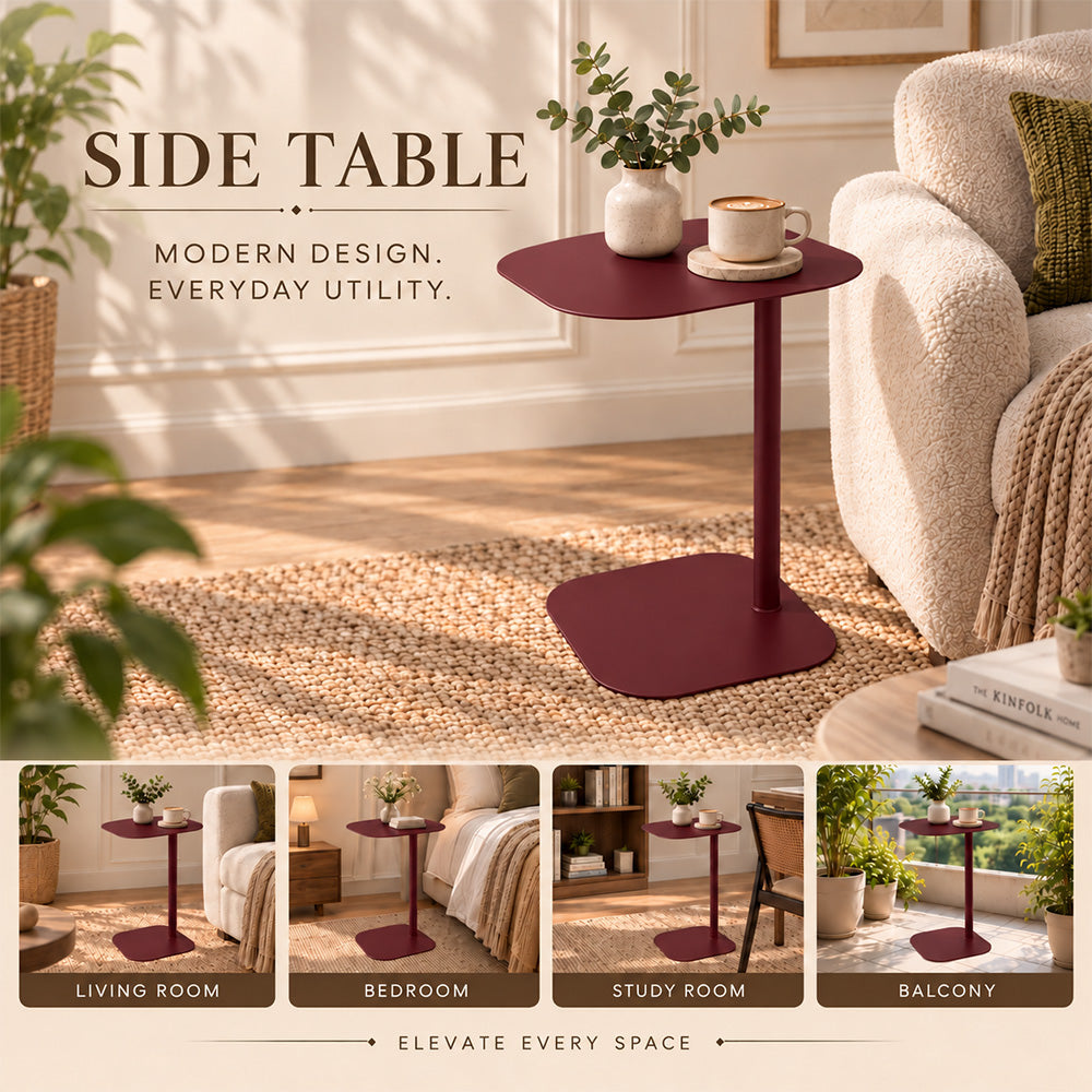 Modern Metal C-Shaped Side Table with Square Top