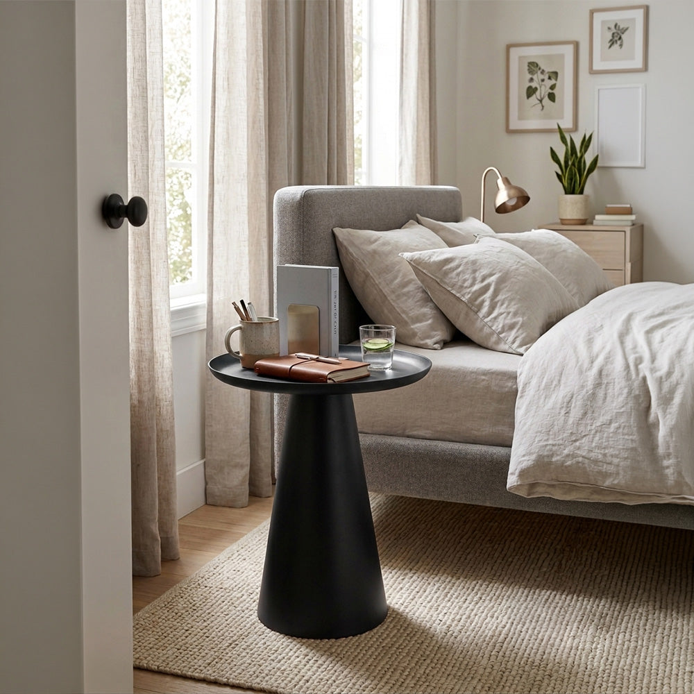 Modern Metal Tray-Top Pedestal Side Table