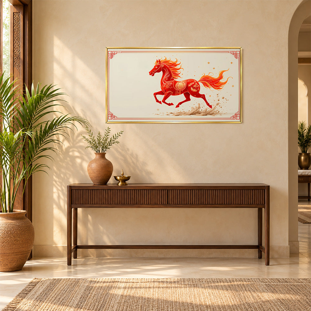 Red horse abstract canvas wall painting