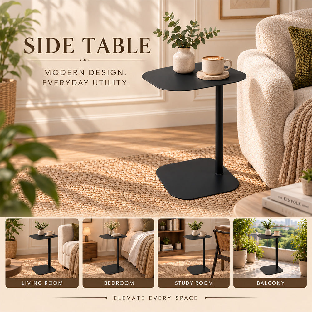 Modern Metal C-Shaped Side Table with Square Top