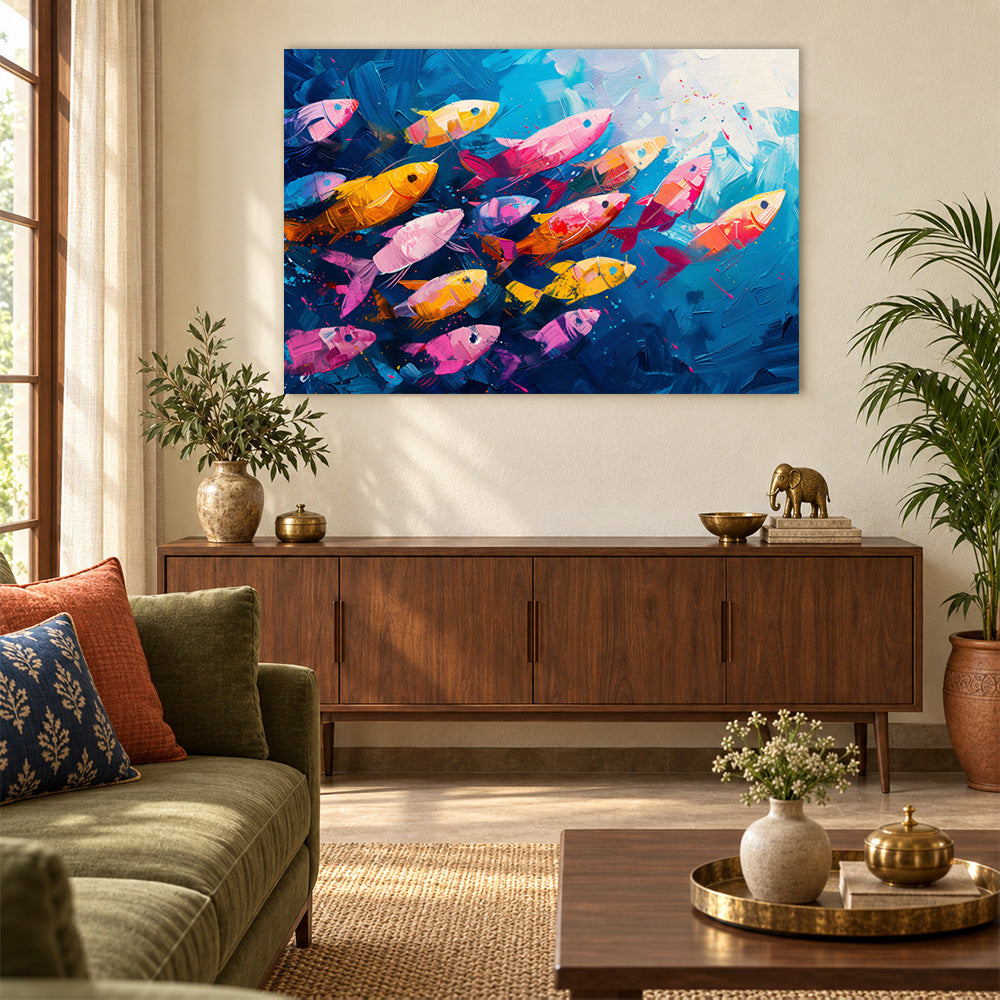 Colorful Fish School Canvas Wall Painting