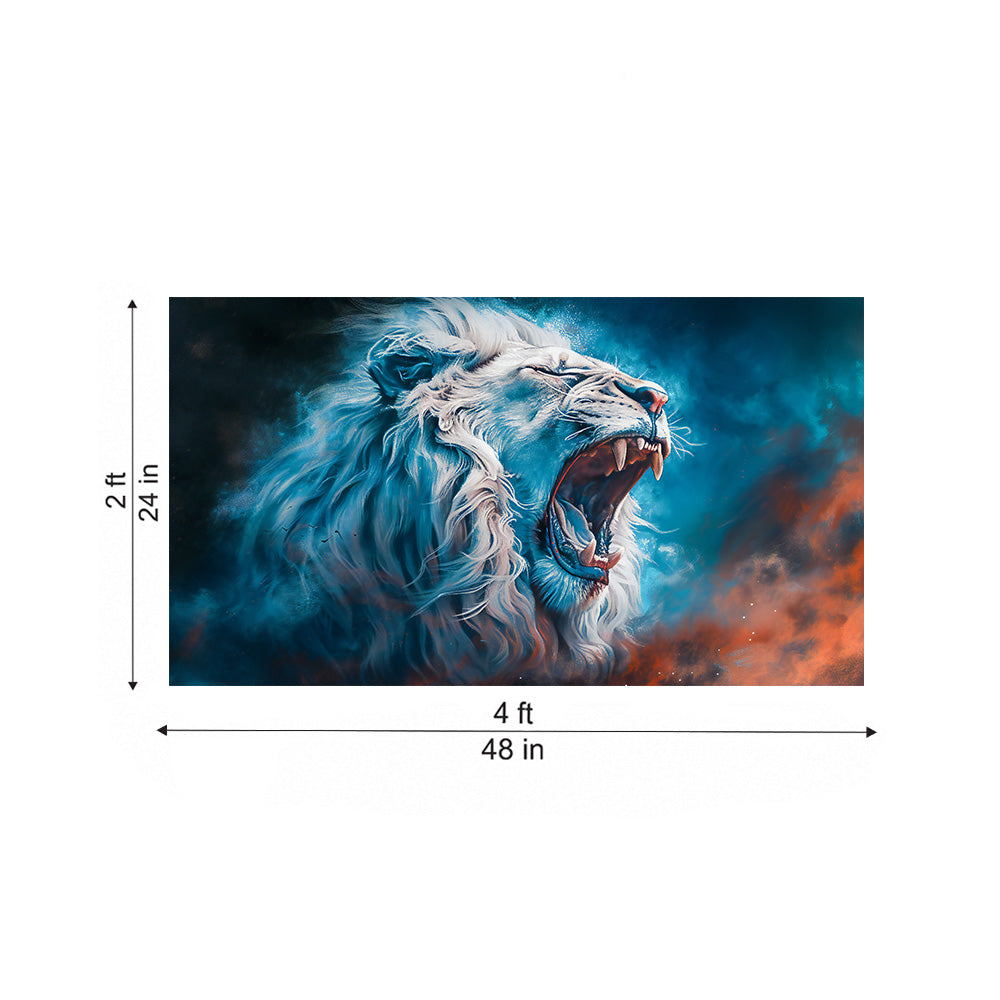 Blue White Lion Portrait Canvas Wall Painting