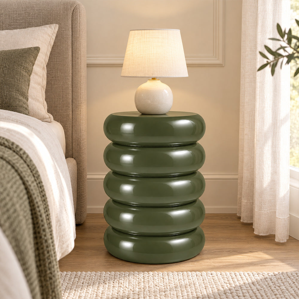 Modern Metal Sculptural Ribbed Round Side Table