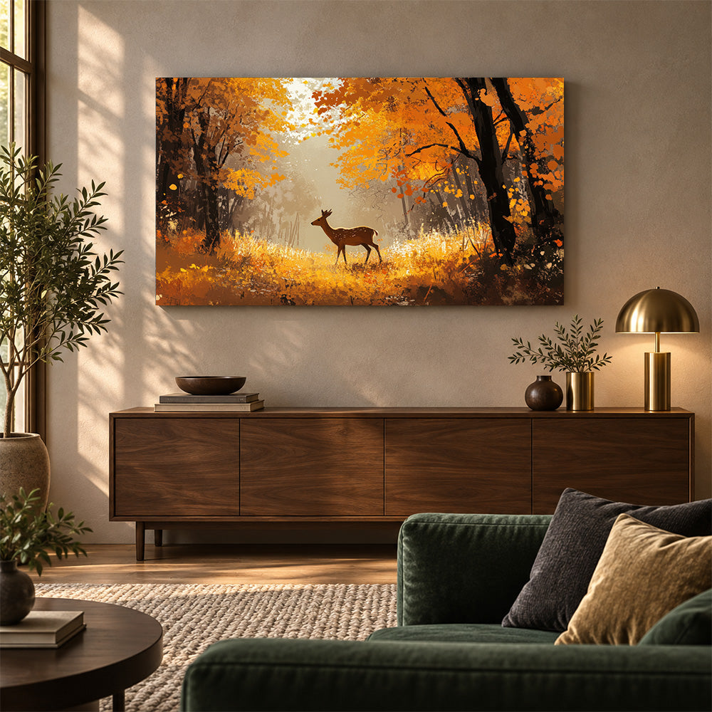 Deer in Autumn Forest Canvas Wall Painting