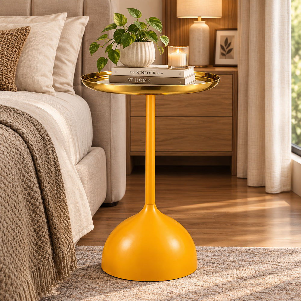 Metal Round Side Table with Flared Pedestal Base