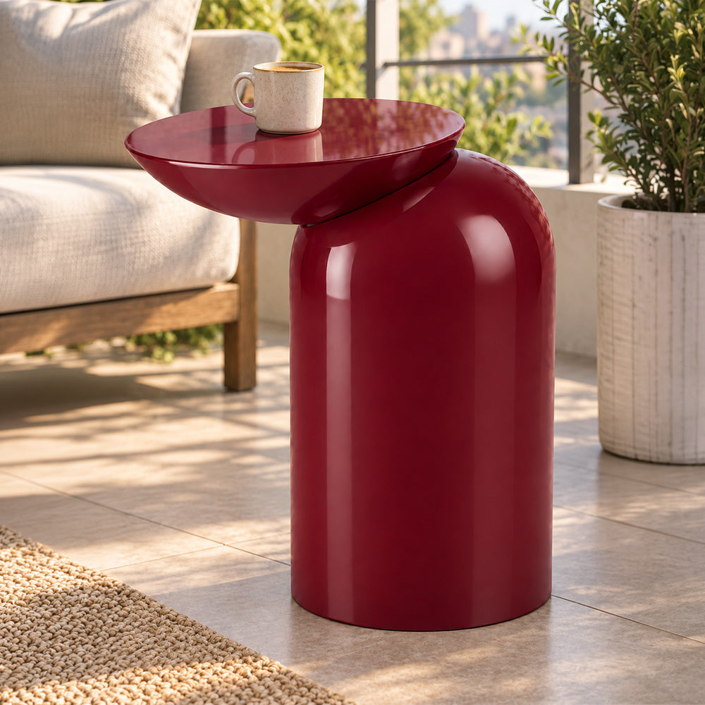 Modern Metal Sculptural Offset Bowl Side Table