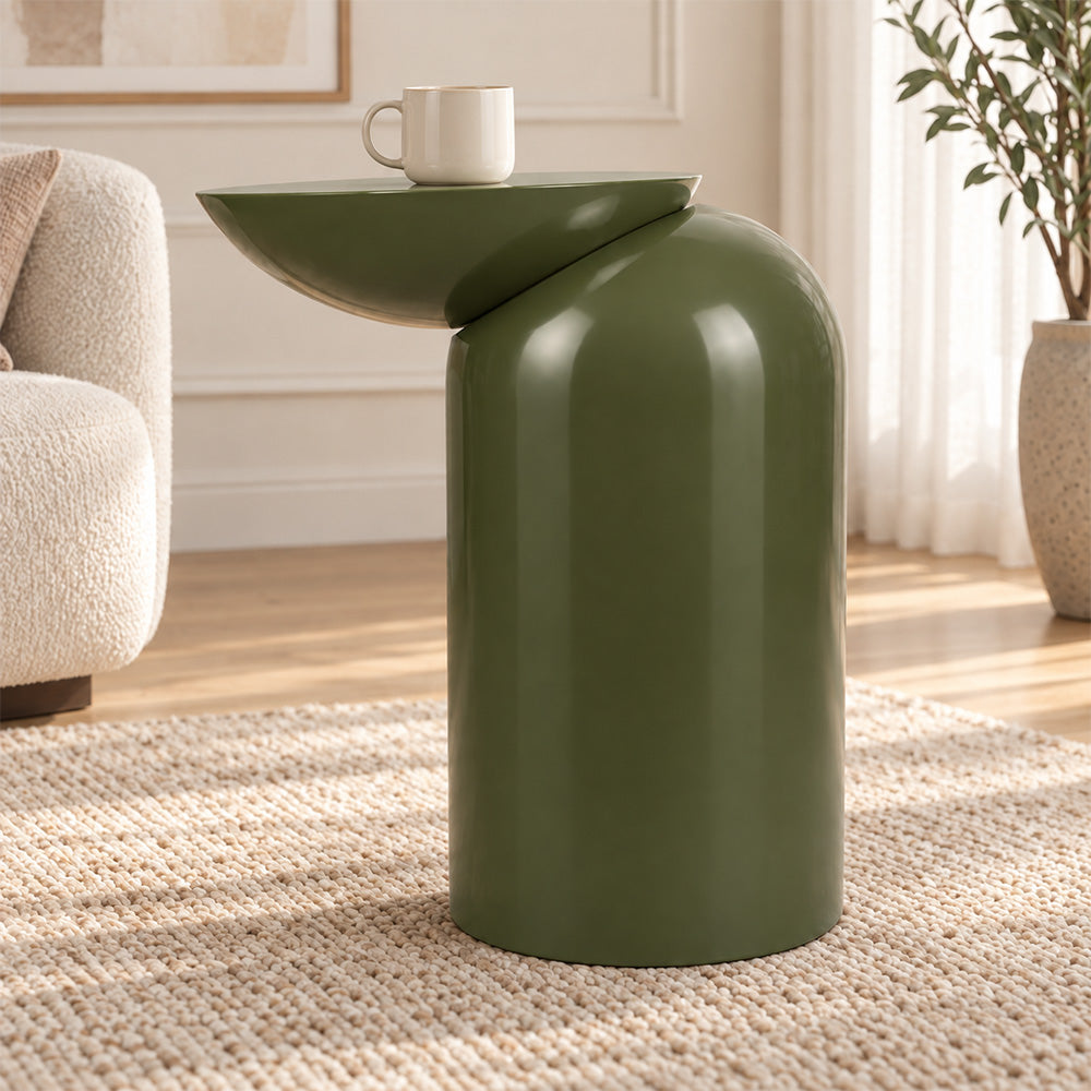 Modern Metal Sculptural Offset Bowl Side Table