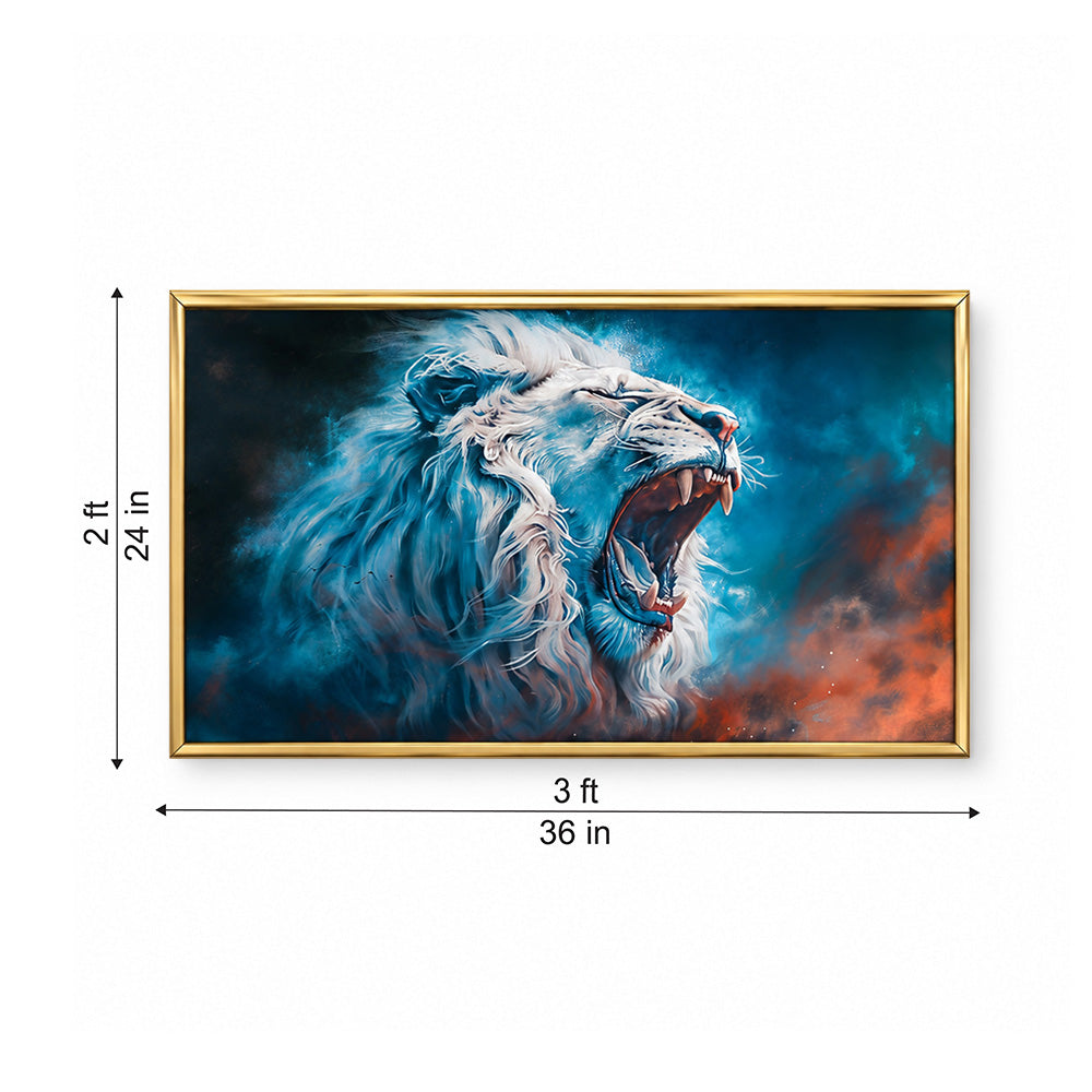 Blue White Lion Portrait Canvas Wall Painting