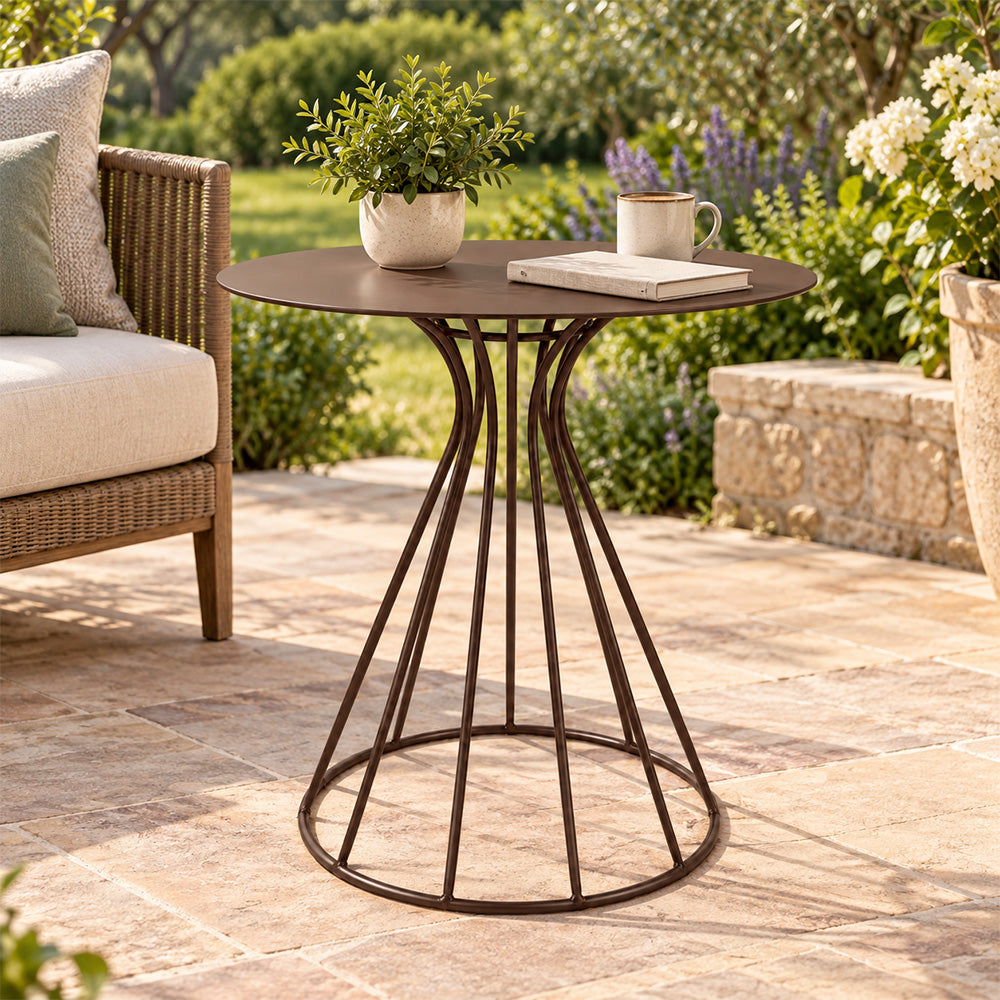 Metal Round Side Table with Sculptural Curved Base