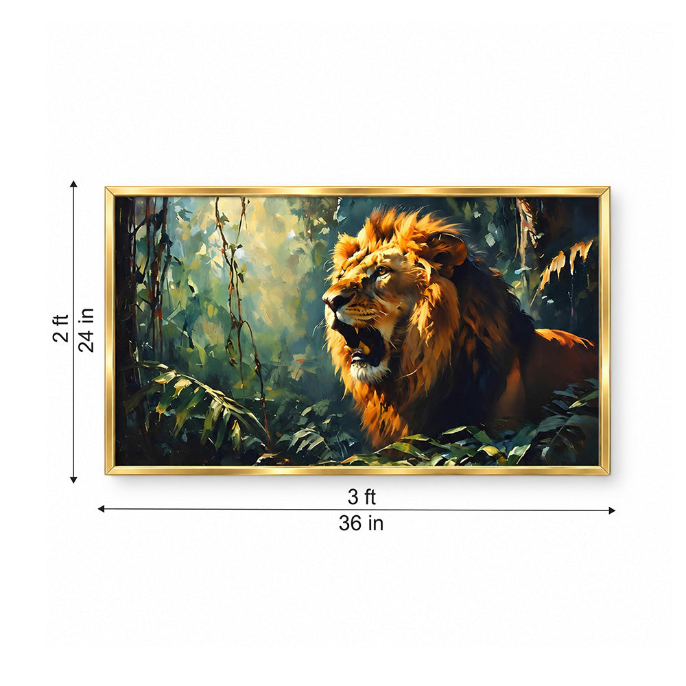 Lion in Green Forest Canvas Wall Painting