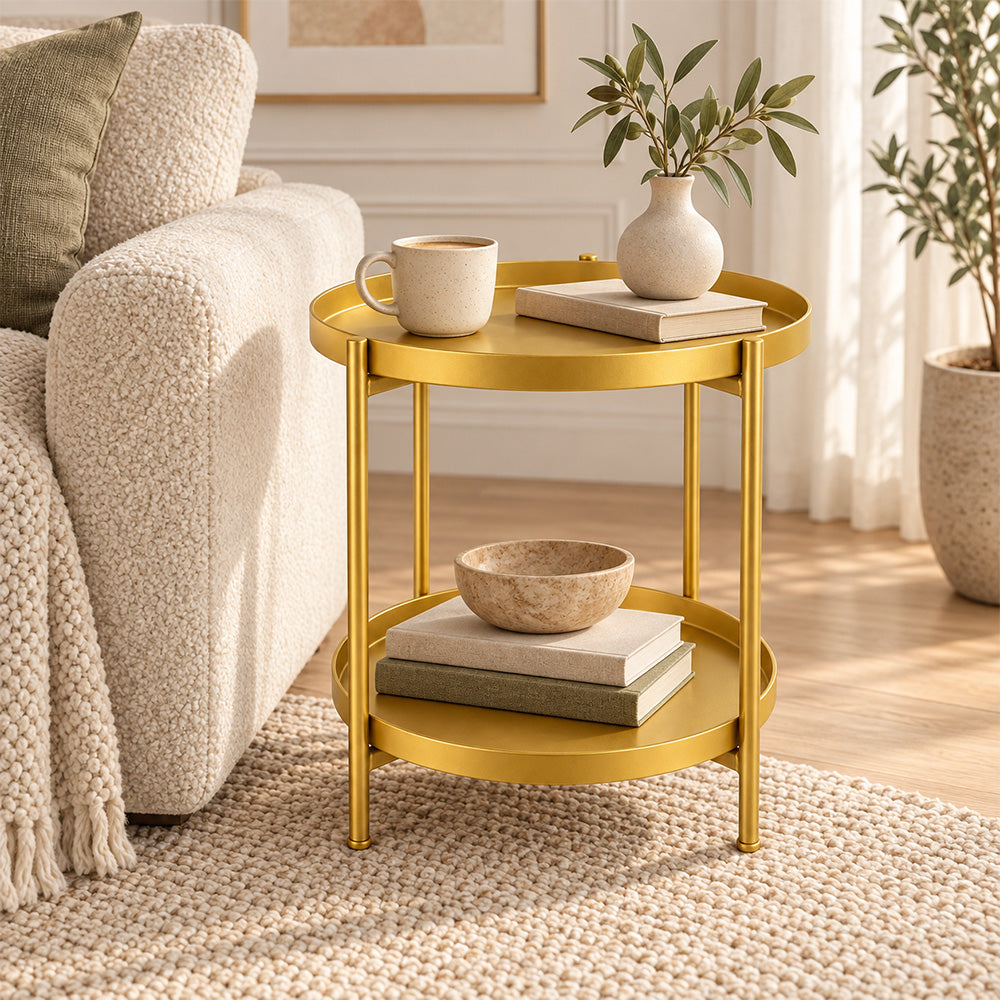 Modern Metal 2-Tier Round Side Table