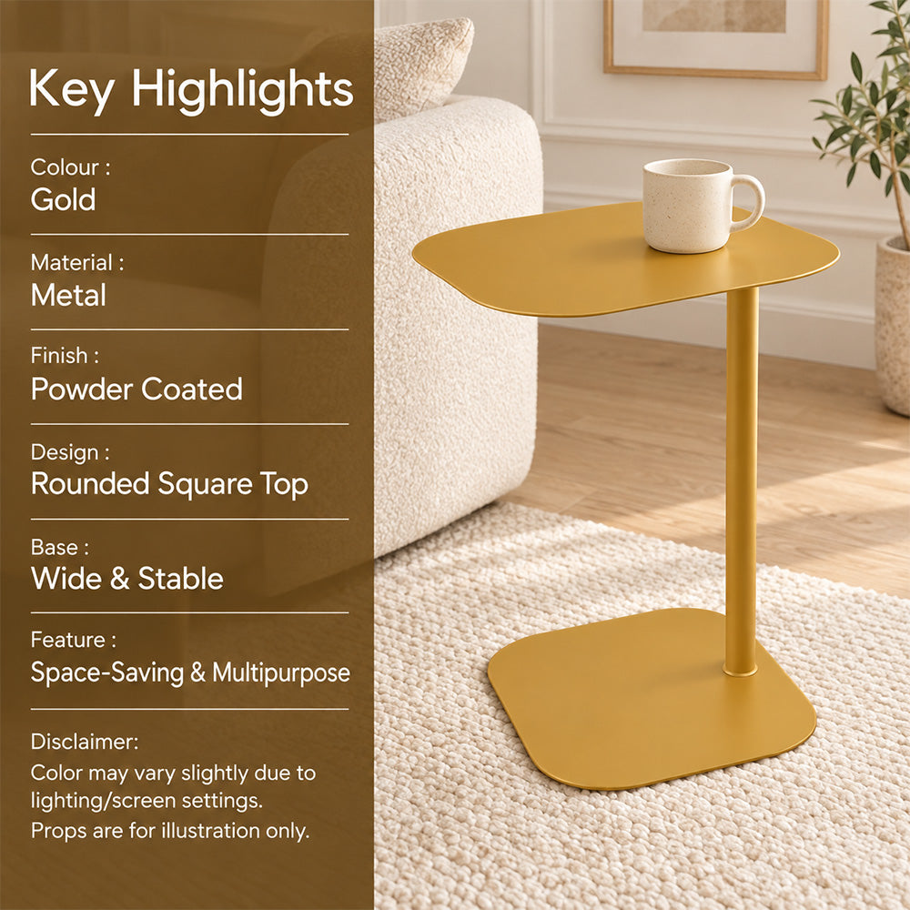 Modern Metal C-Shaped Side Table with Square Top