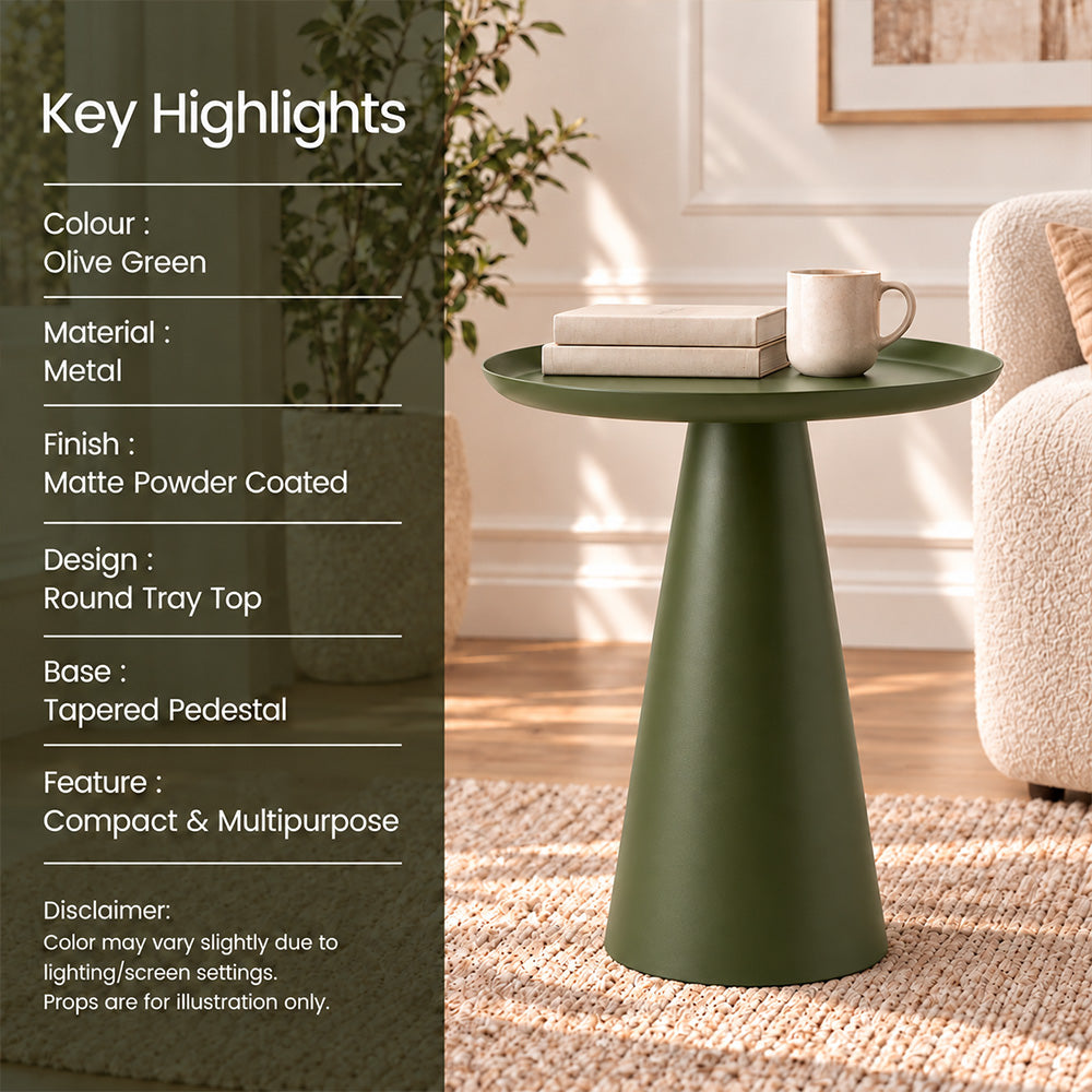 Modern Metal Tray-Top Pedestal Side Table