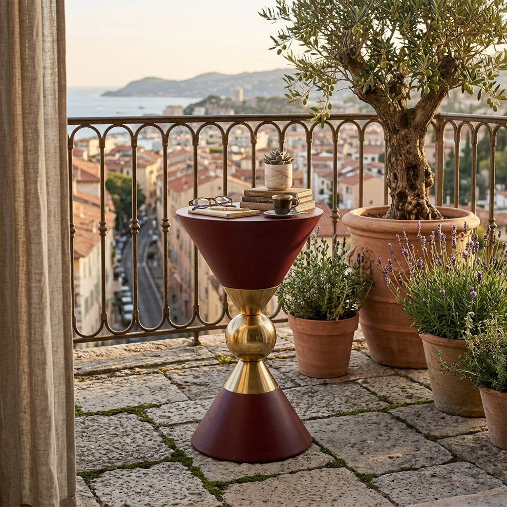 Modern Metal Hourglass Pedestal Side Table