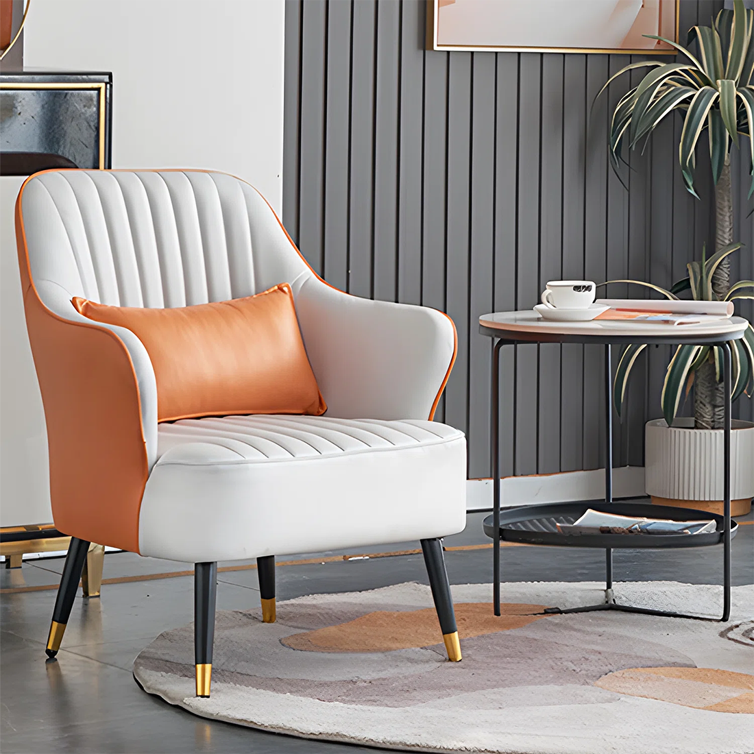 Havya Faux Leather Arm Chair Orange | Faux Leather Armchair Rust Orange