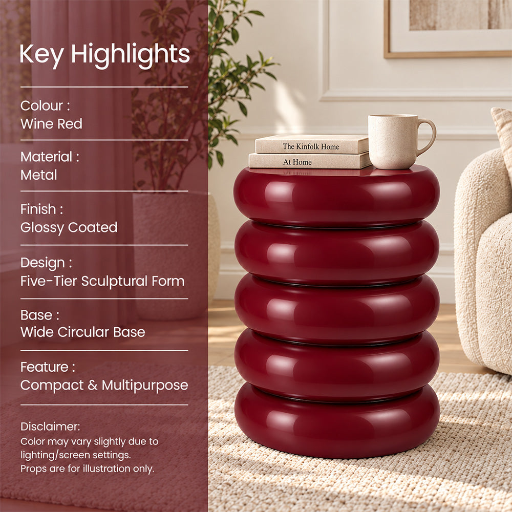 Modern Metal Sculptural Ribbed Round Side Table