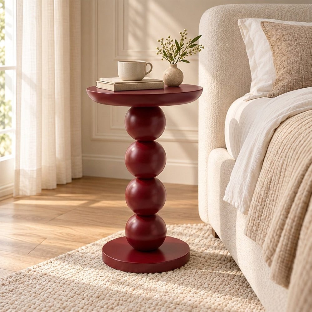Modern Metal Round Side Table with Beaded Pedestal Base