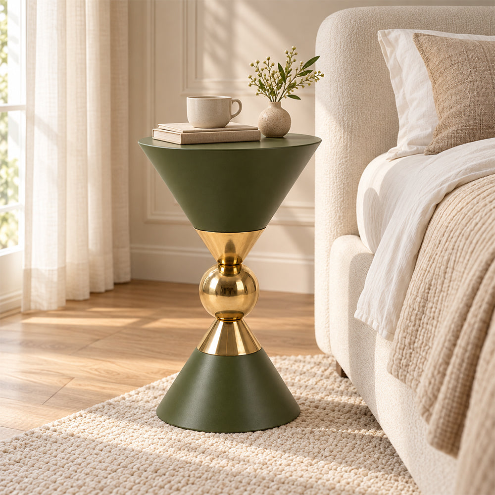 Modern Metal Hourglass Pedestal Side Table