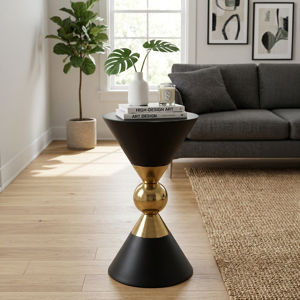 Modern Metal Hourglass Pedestal Side Table