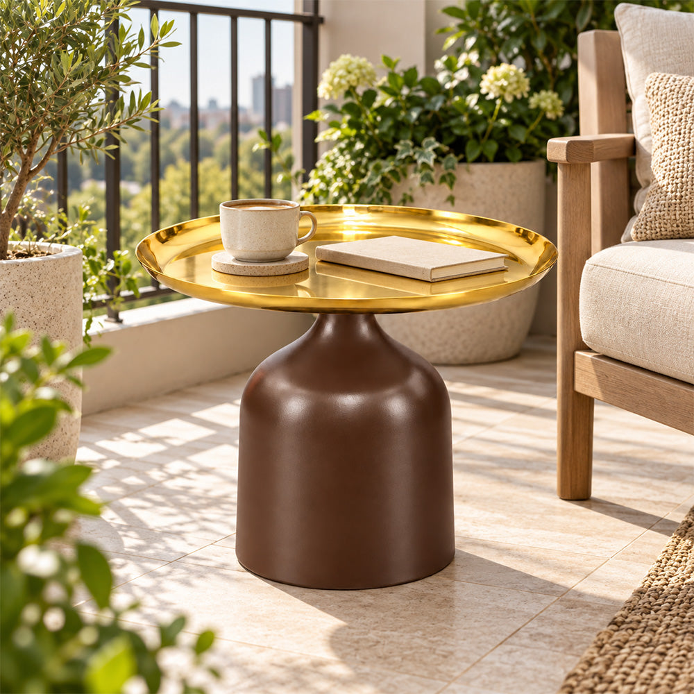 Midnight Gold Metal Round Pedestal Side Table