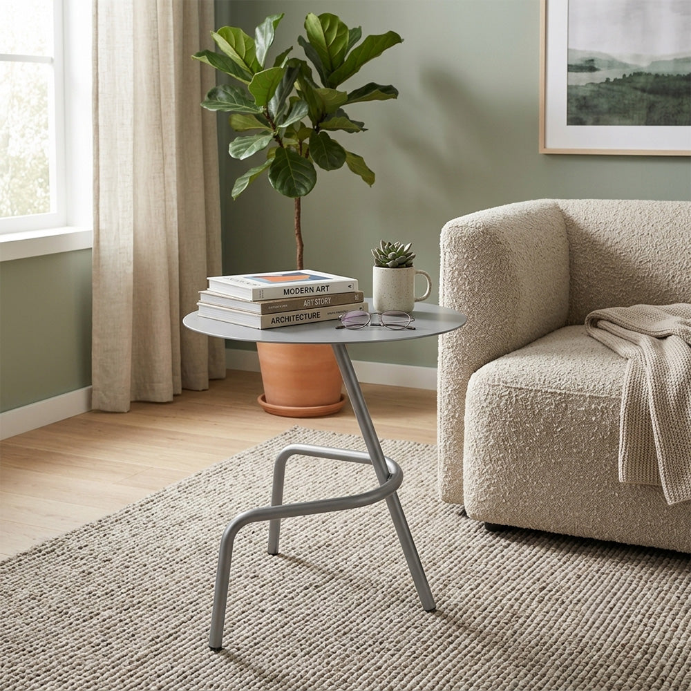 Modern Metal Round Side Table with Sculptural Loop Base
