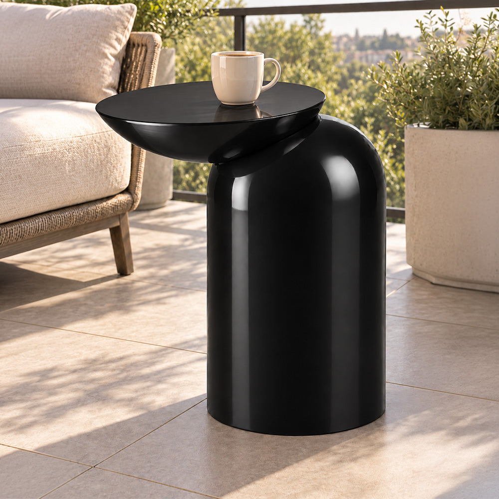 Modern Metal Sculptural Offset Bowl Side Table