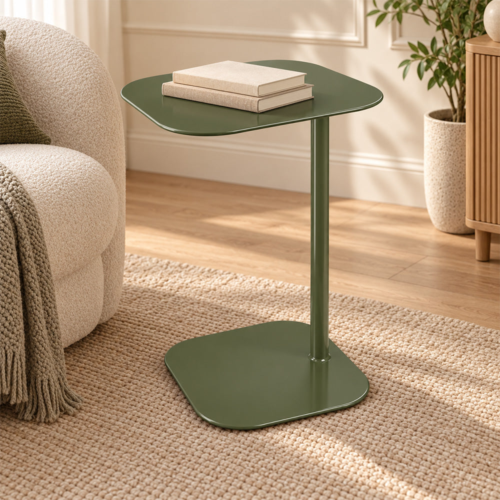 Modern Metal C-Shaped Side Table with Square Top