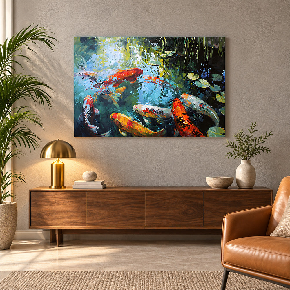 Koi Pond Nature Canvas Wall Painting