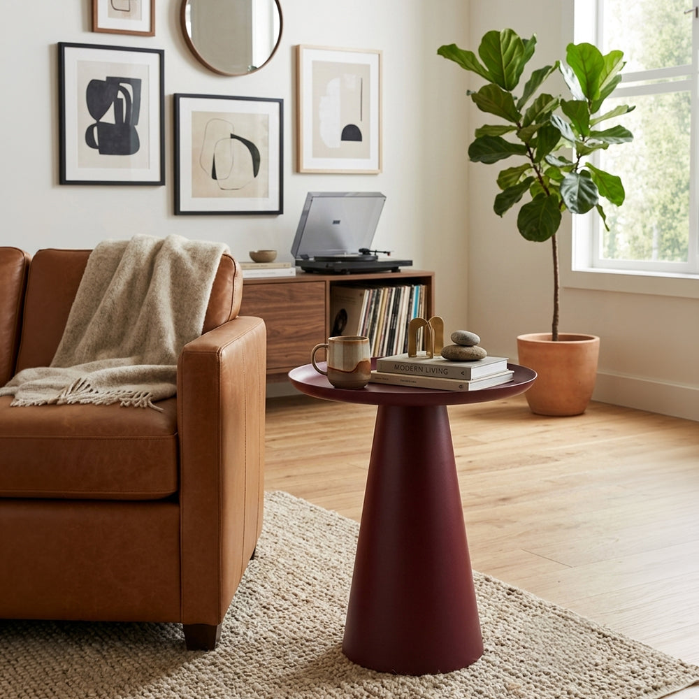 Modern Metal Tray-Top Pedestal Side Table