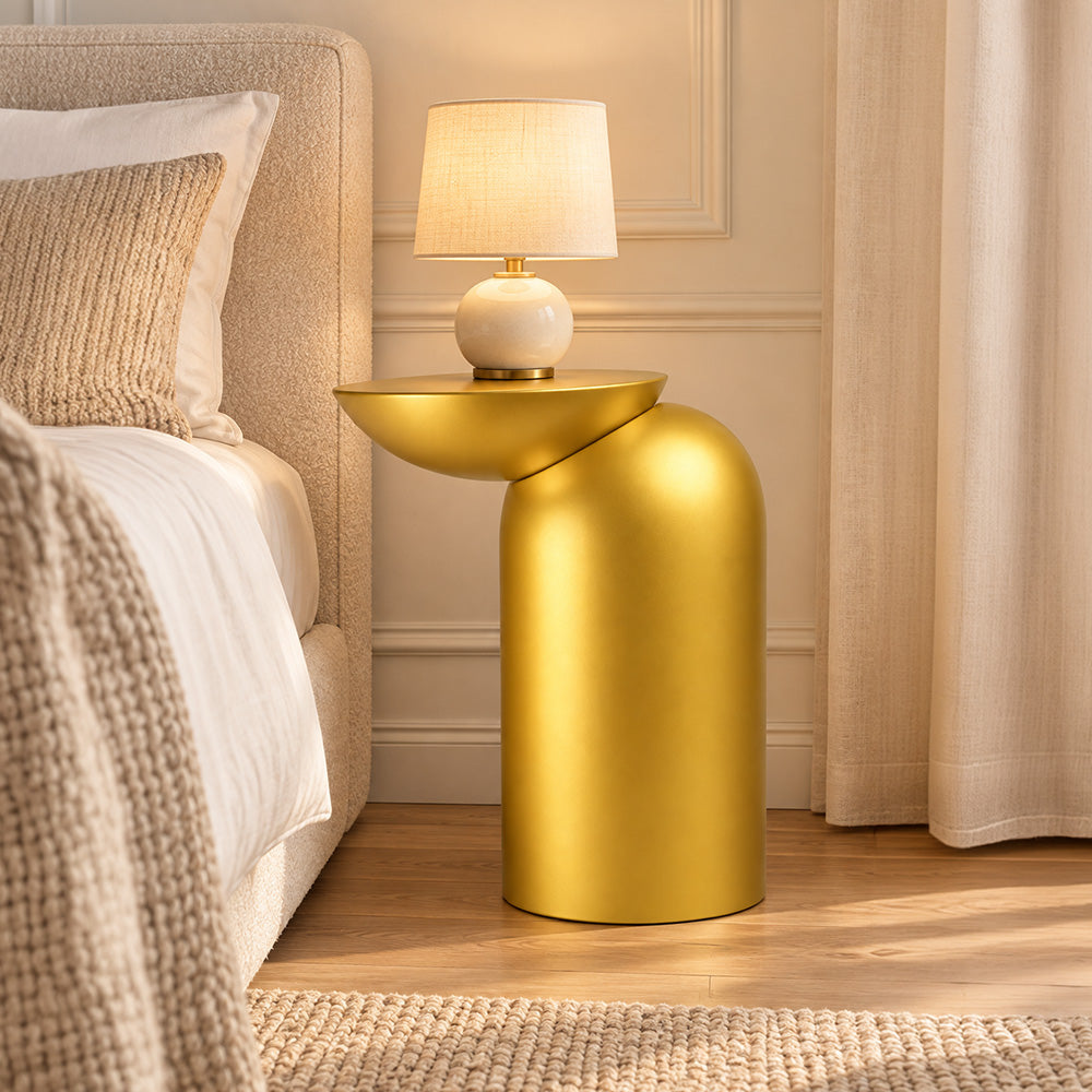 Modern Metal Sculptural Offset Bowl Side Table