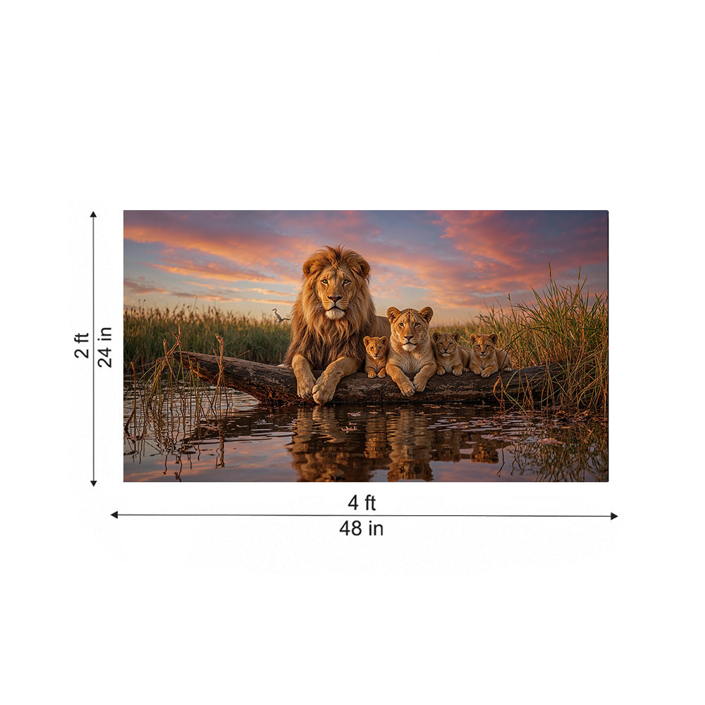 Lion Family at Sunset Canvas Wall Painting