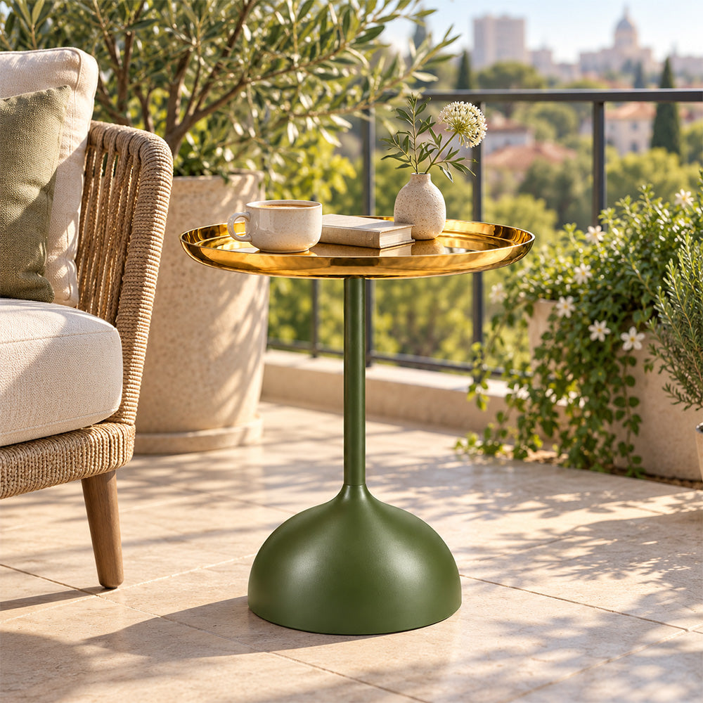 Metal Round Side Table with Flared Pedestal Base