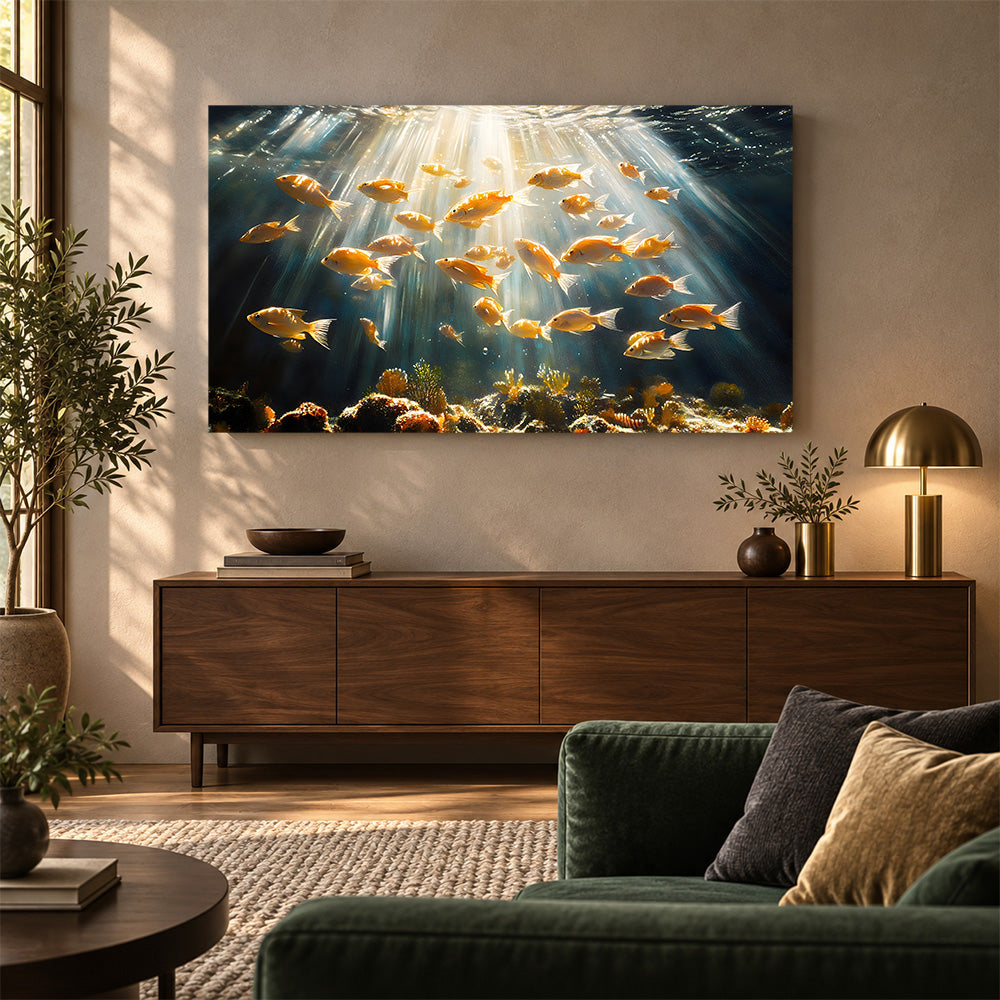 Underwater Fish School Canvas Wall Painting