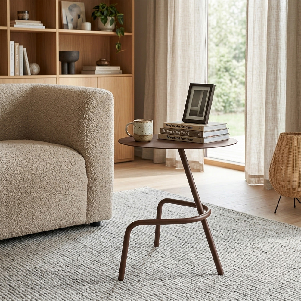 Modern Metal Round Side Table with Sculptural Loop Base