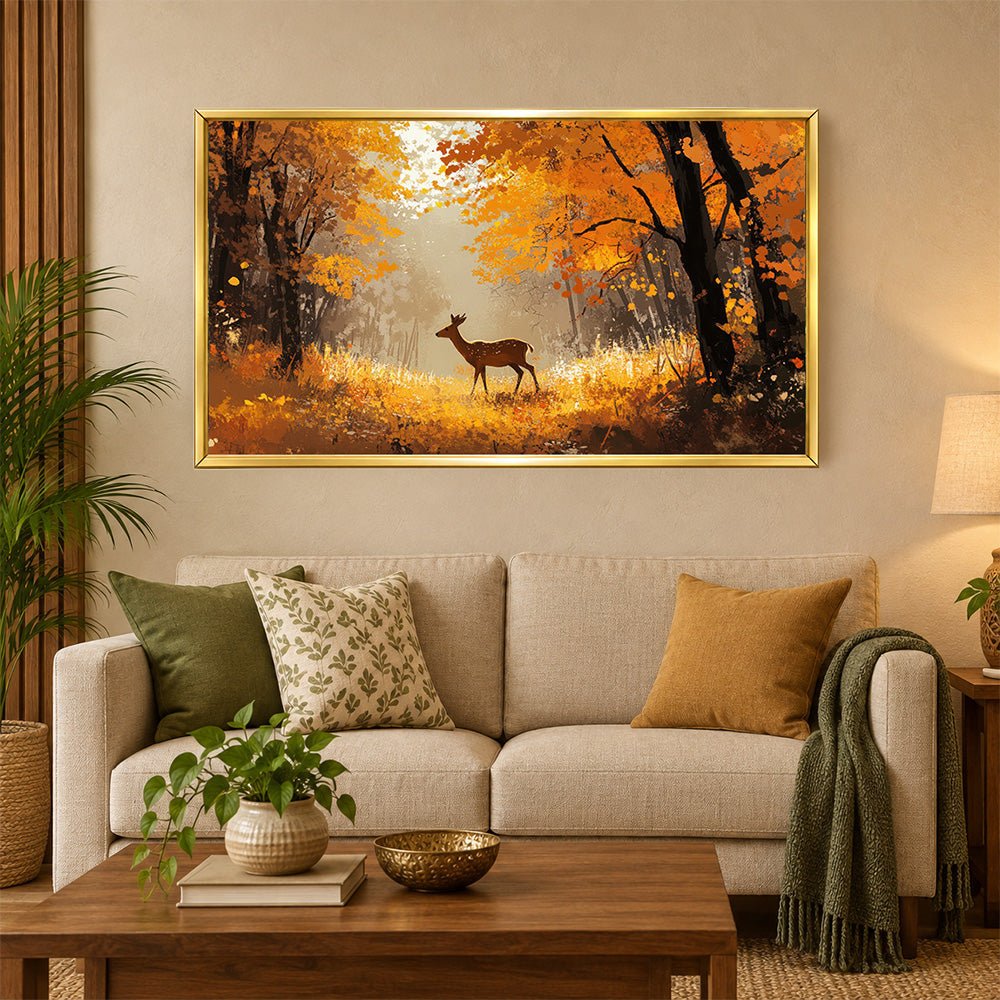 Deer in autumn forest canvas wall painting