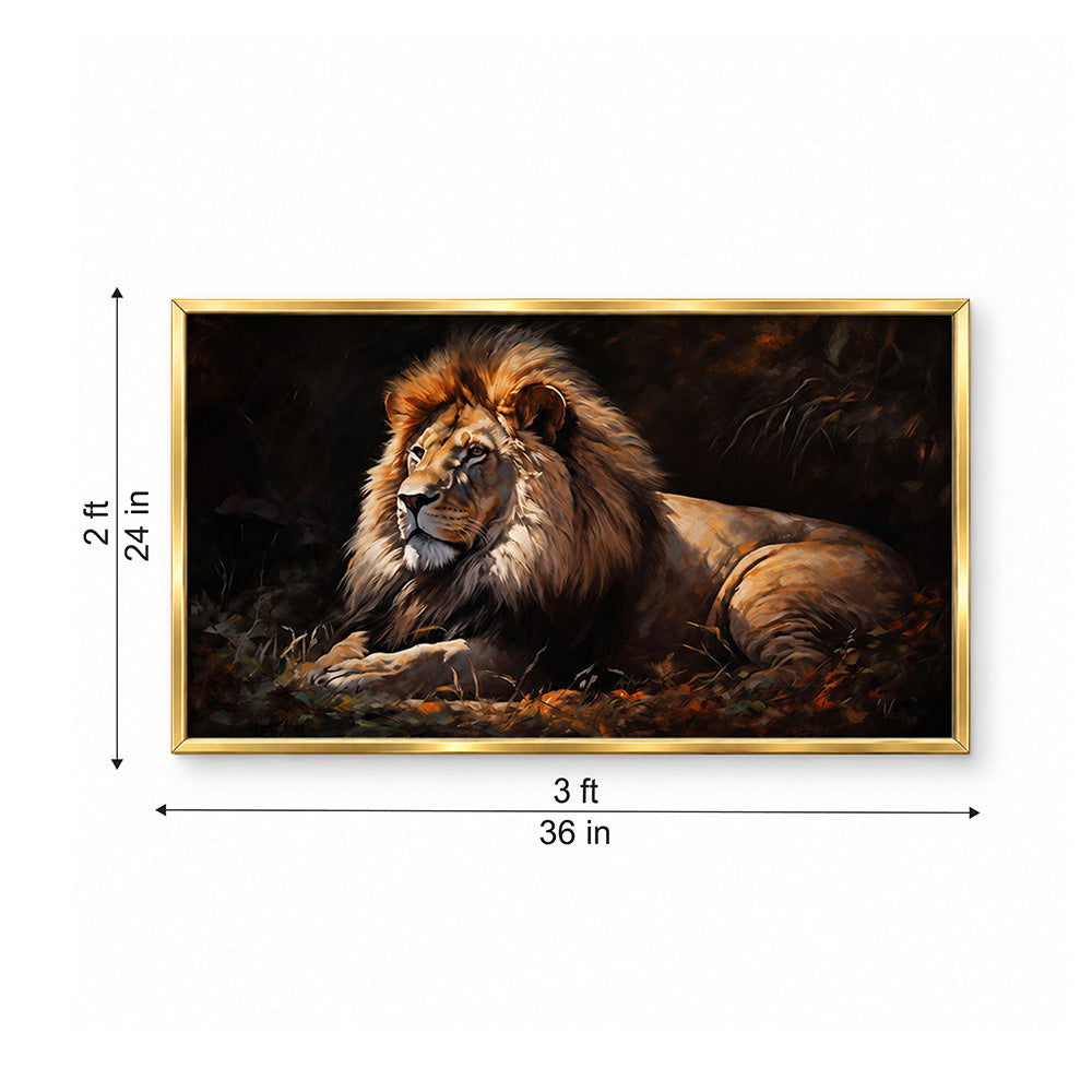 Lion King on Rocky Peak Canvas Wall Painting