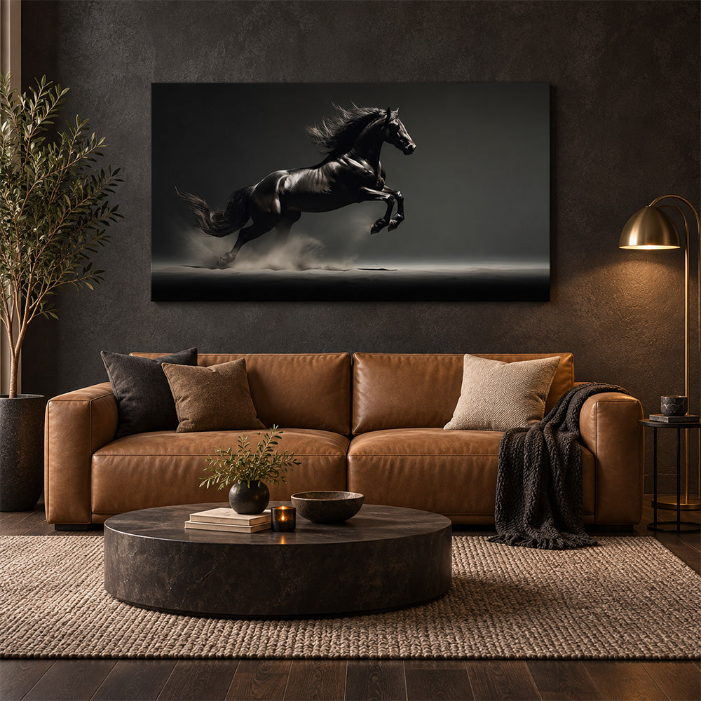 Black Running Horse Canvas Wall Painting