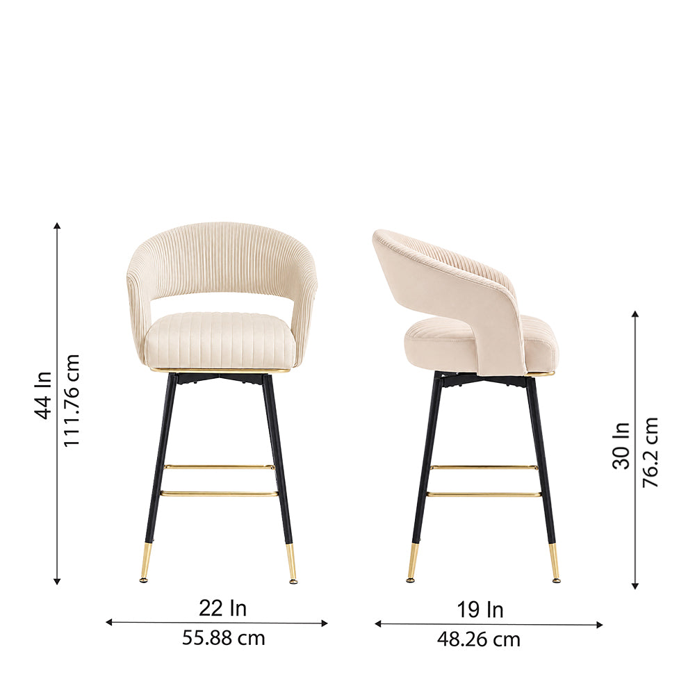 Doe Buck Mixoy  Luxury Emerald Beige Velvet Counter Height Bar Stool Chair with Gold Accents – Modern Kitchen Island & Breakfast Bar Seating