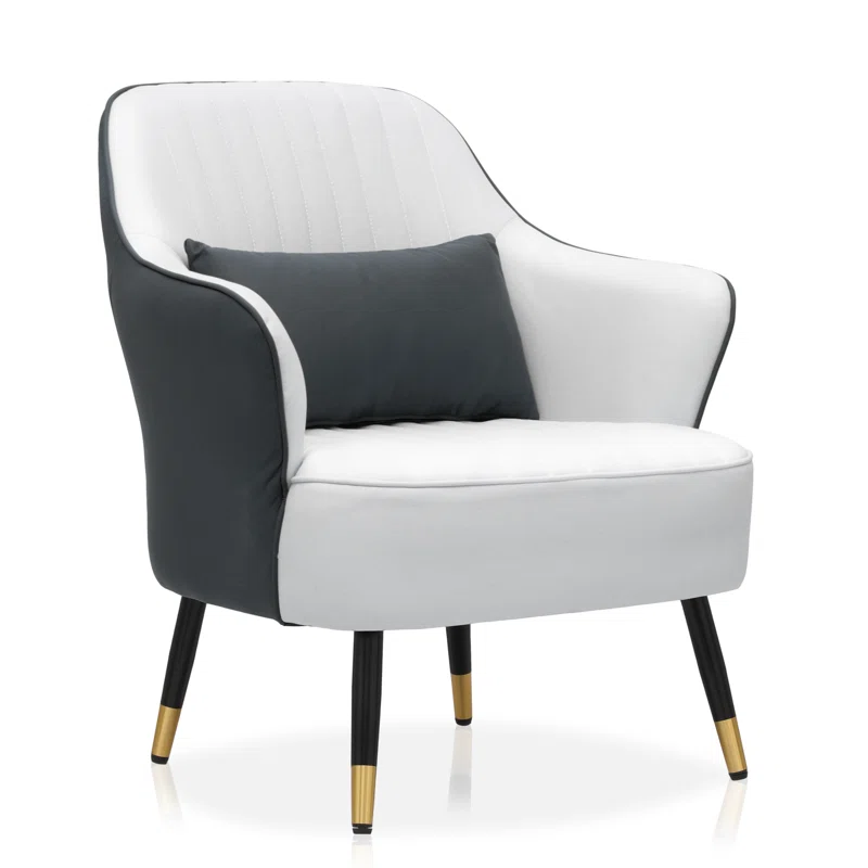 Havya Faux Leather Arm Chair Grey White | Faux Leather Armchair Grey White
