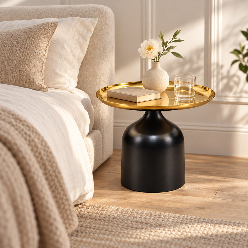 Midnight Gold Metal Round Pedestal Side Table