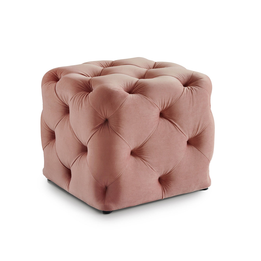 Square Tufted Velvet Ottaman/Poufee In Pink